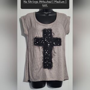 Chic Beige Top with Black Cross Accent
